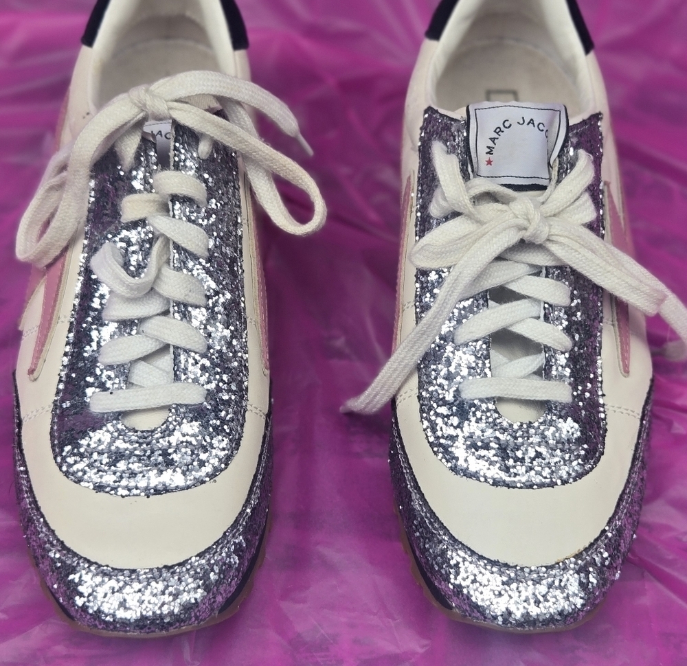 Marc Jacobs Women's Sneakers with Pink and Silver Glitter - Picture 2 of 8